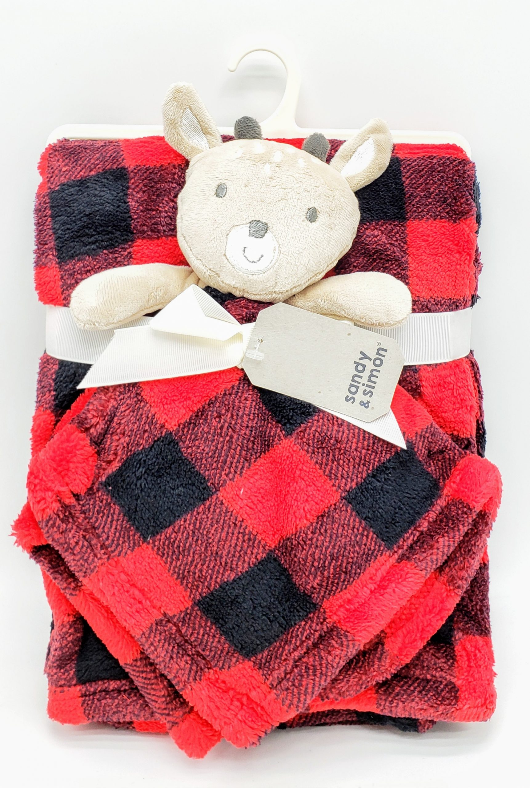 SANDY SIMON RED PLAID BLANKET WITH TOY Lotus Gallery