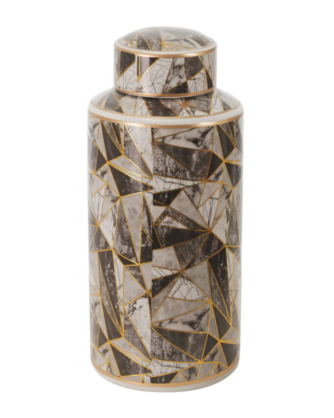 Gold And Grey Geometric Marbled Ceramic Jar