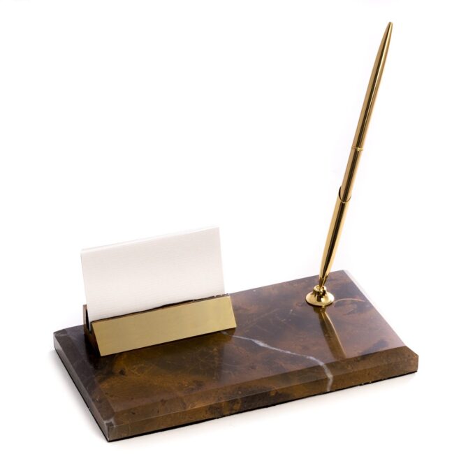 Bey Berk Marble with Gold Plated Business Card Holder & Pen