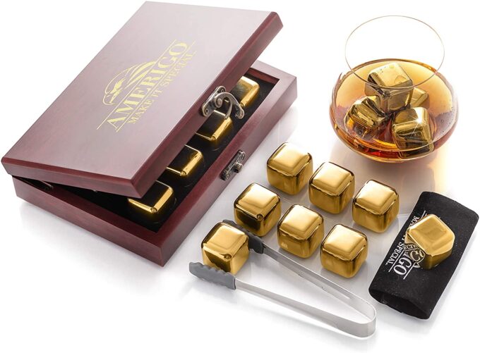 Gold Whiskey Stones Gift Set