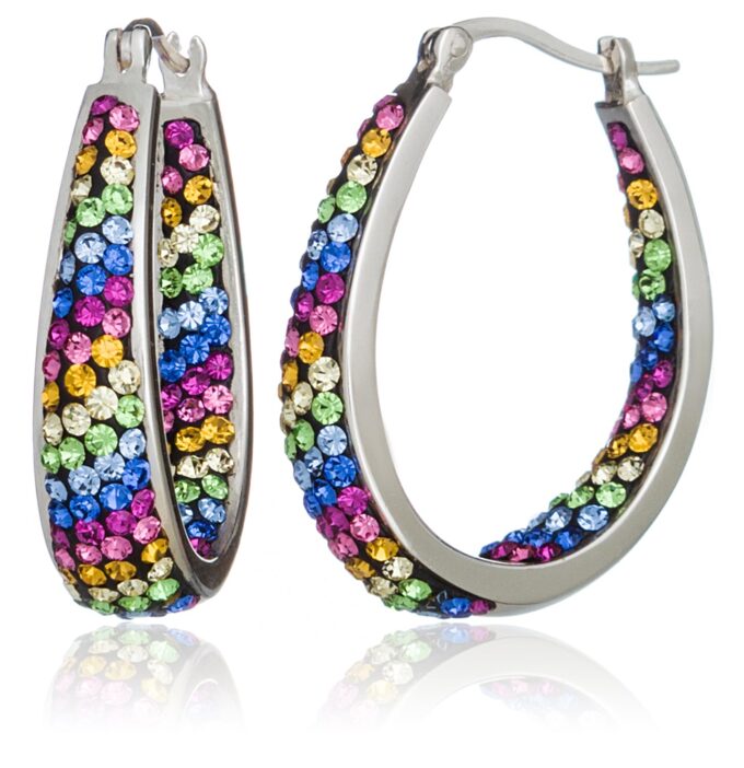 Guiliana Rainbow Swarovski Crystal Silver Plated Hoop Earrings