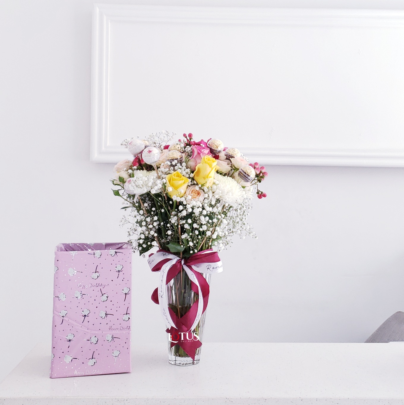 Fresh Flowers In Vase With Chocolates 1 Fresh Flowers In Vase With Chocolates